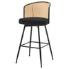 Lagrein II Swivel Bar Stool in Black Sacy Fabric with Rattan Backrest