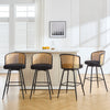 Lagrein II Swivel Bar Stool in Black Sacy Fabric with Rattan Backrest