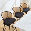 Lagrein II Swivel Bar Stool in Black Sacy Fabric with Rattan Backrest