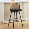 Lagrein II Swivel Bar Stool in Black Sacy Fabric with Rattan Backrest