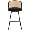 Lagrein II Swivel Bar Stool in Black Sacy Fabric with Rattan Backrest
