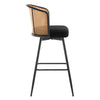 Lagrein II Swivel Bar Stool in Black Sacy Fabric with Rattan Backrest