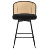 Lagrein II Swivel Counter Stool in Black Sacy Fabric with Rattan Backrest