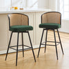 Lagrein II Swivel Bar Stool in Green Sacy Fabric with Rattan Backrest