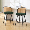Lagrein II Swivel Counter Stool in Green Sacy Fabric with Rattan Backrest