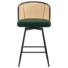 Lagrein II Swivel Counter Stool in Green Sacy Fabric with Rattan Backrest