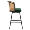 Lagrein II Swivel Counter Stool in Green Sacy Fabric with Rattan Backrest