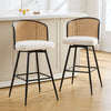 Lagrein II Swivel Bar Stool in White Jaen Leather with Rattan Backrest