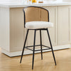 Lagrein II Swivel Bar Stool in White Jaen Leather with Rattan Backrest