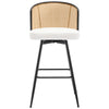 Lagrein II Swivel Bar Stool in White Jaen Leather with Rattan Backrest