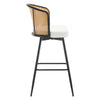 Lagrein II Swivel Bar Stool in White Jaen Leather with Rattan Backrest