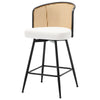 Lagrein II Swivel Counter Stool in White Jaen Leather with Rattan Backrest