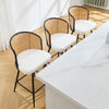 Lagrein II Swivel Counter Stool in White Jaen Leather with Rattan Backrest