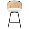 Lagrein II Swivel Counter Stool in White Jaen Leather with Rattan Backrest
