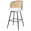 Lagrein II Swivel Bar Stool in White Sacy Fabric with Rattan Backrest