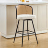 Lagrein II Swivel Bar Stool in White Sacy Fabric with Rattan Backrest