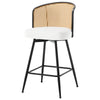 Lagrein II Swivel Counter Stool in White Sacy Fabric with Rattan Backrest