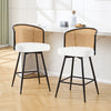 Lagrein II Swivel Counter Stool in White Sacy Fabric with Rattan Backrest