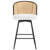 Lagrein II Swivel Counter Stool in White Sacy Fabric with Rattan Backrest