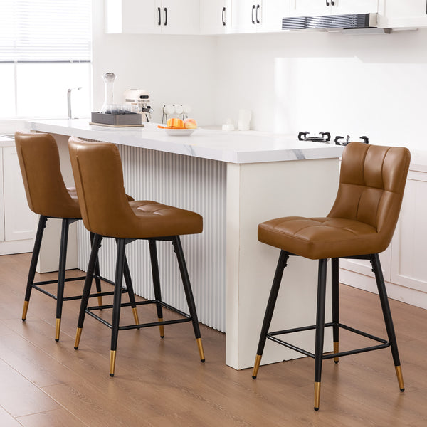 Light Lager Swivel Counter Stool in Brown Rebo Leather