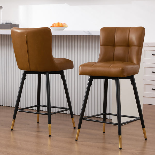 Light Lager Swivel Counter Stool in Brown Rebo Leather