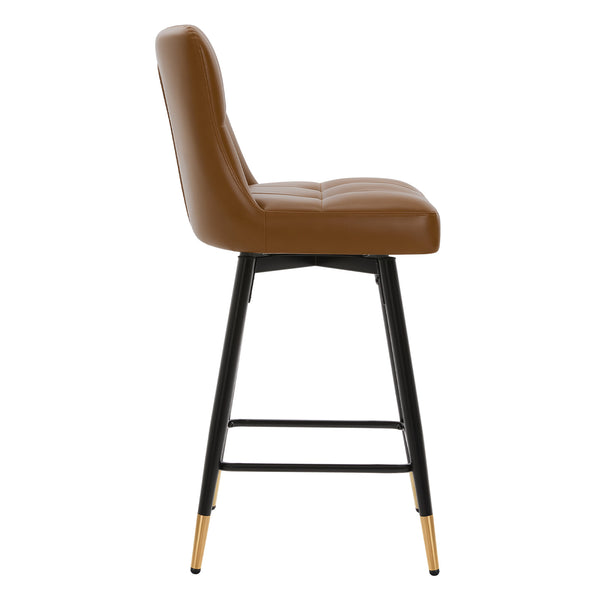 Light Lager Swivel Counter Stool in Brown Rebo Leather