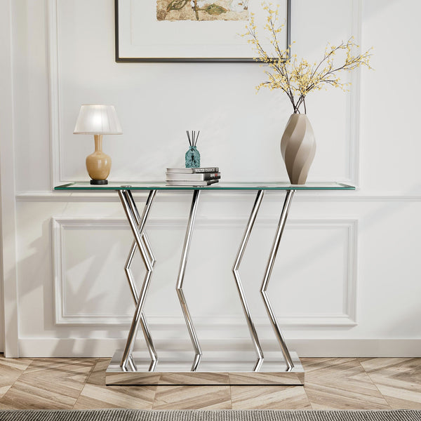 Lingtren Console Table in Chrome Finish with Glass Top