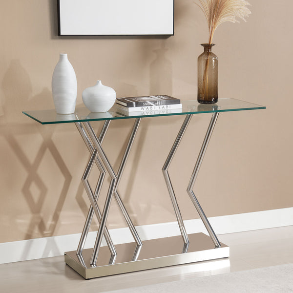 Lingtren Console Table in Chrome Finish with Glass Top