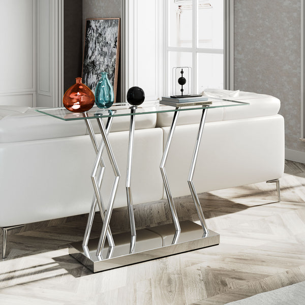 Lingtren Console Table in Chrome Finish with Glass Top