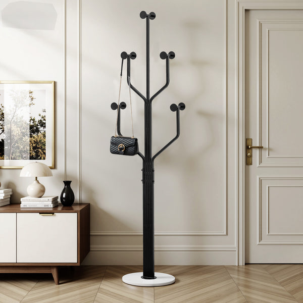 Lonzo Coat Rack in Black Finish, White Marble Base
