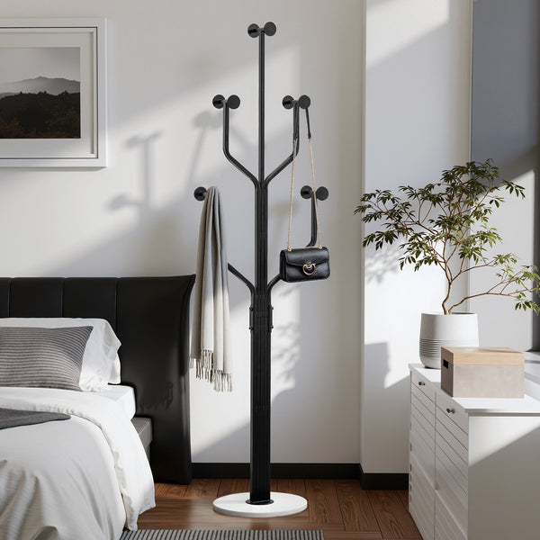 Lonzo Coat Rack in Black Finish, White Marble Base