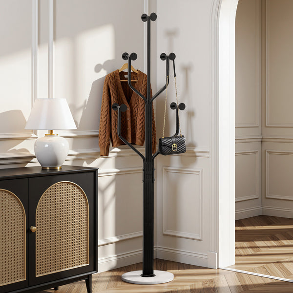Lonzo Coat Rack in Black Finish, White Marble Base
