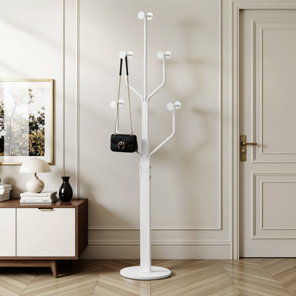 Lonzo Coat Rack in White Finish, White Marble Base