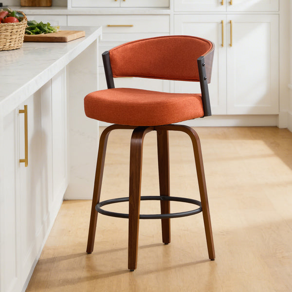 Malvina Counter Stool in Orange Grzi Fabric