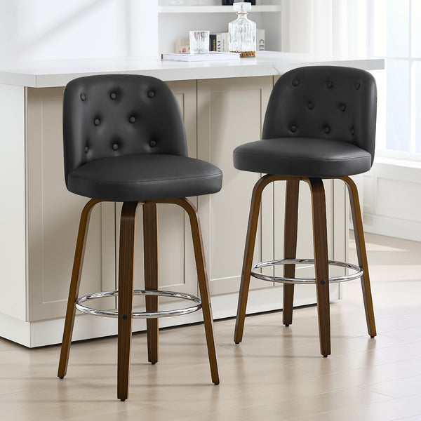 Medina Bar Stool in Black Hron Leather, Bar Height