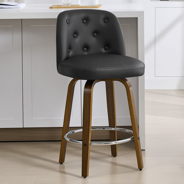 Medina Bar Stool in Black Hron Leather, Counter Height