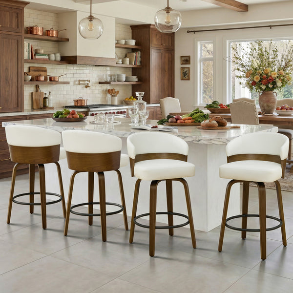 Meleyi Counter Stool in White Rebo Leather