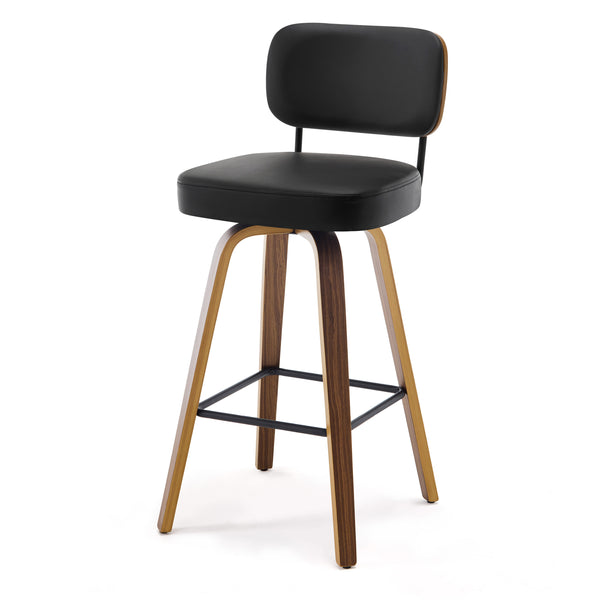 Moravia Bar Stool in Black Hron Leather, Bar Height, with Leather Backrest
