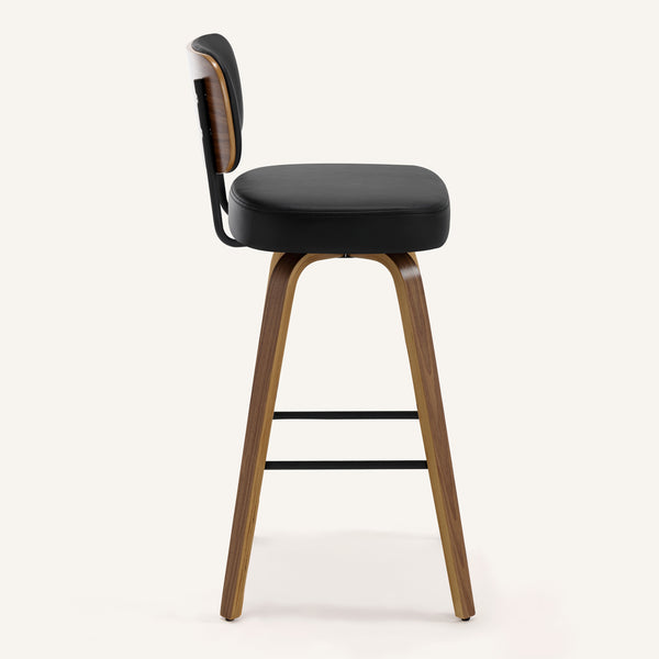 Moravia Bar Stool in Black Hron Leather, Bar Height, with Leather Backrest