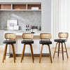 Moravia Bar Stool in Black Hron Leather, Bar Height, with Rattan Backrest