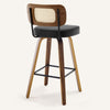 Moravia Bar Stool in Black Hron Leather, Bar Height, with Rattan Backrest