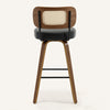 Moravia Bar Stool in Black Hron Leather, Bar Height, with Rattan Backrest