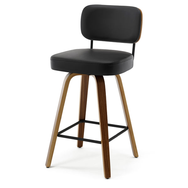 Moravia Bar Stool in Black Hron Leather, Counter Height, with Leather Backrest