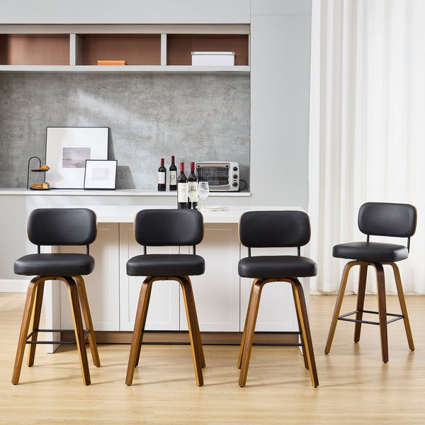 Moravia Bar Stool in Black Hron Leather, Counter Height, with Leather Backrest