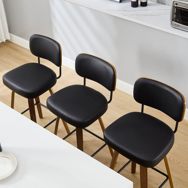 Moravia Bar Stool in Black Hron Leather, Counter Height, with Leather Backrest