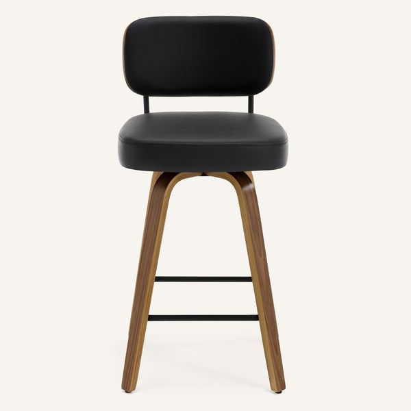 Moravia Bar Stool in Black Hron Leather, Counter Height, with Leather Backrest