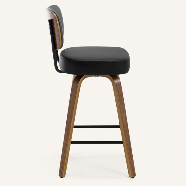Moravia Bar Stool in Black Hron Leather, Counter Height, with Leather Backrest