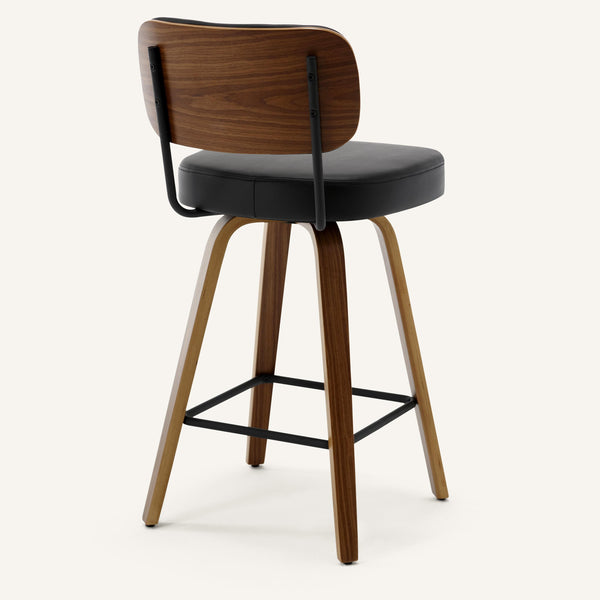 Moravia Bar Stool in Black Hron Leather, Counter Height, with Leather Backrest