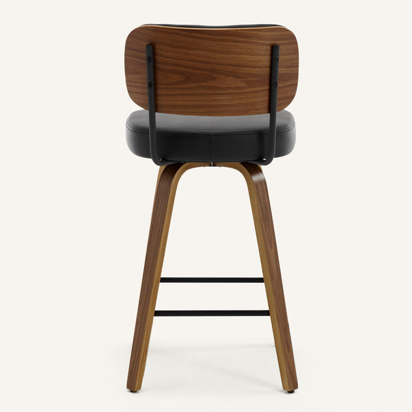 Moravia Bar Stool in Black Hron Leather, Counter Height, with Leather Backrest