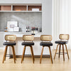 Moravia Bar Stool in Black Hron Leather, Counter Height, with Rattan Backrest